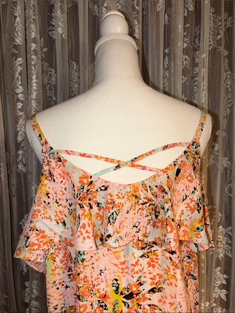 Multi-Color Floral Ruffle Cold-Shoulder Blouse - Picture 5 of 5
